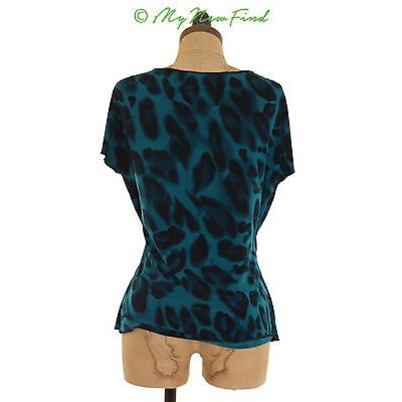 Sandra & Andre Top Size M Drape Neck Cap Sleeve Animal Print Green EUC B66 - Picture 3 of 3